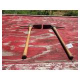 Pair of Mattock Hand Tools with Wooden Handles