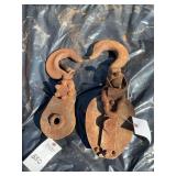 Set of Two Industrial Metal Pulley Blocks with Hooks