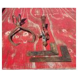 Assorted Hand Tools Including Ice Tongs, Hand Drill, and Try Squares