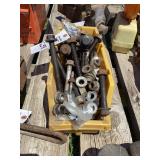 Assorted Metal Bolts and Nuts in Yellow Plastic Bin