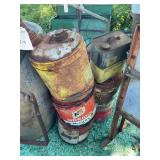 Collection of Assorted Industrial Oil, Grease, and Gasoline Cans