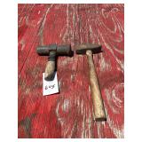 Set of Two Metal Hammers with Wooden Handles