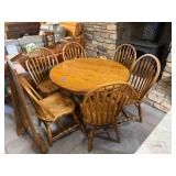 Oak Dining Table and Six Chairs with Two Leaves