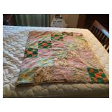 Handmade Patchwork Quilt with Multi-Color Geometric and Floral Pattern Fabric