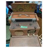 Two Portable Tube Radios with World Map Graphics and Luggage Cases