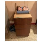 Filing Cabinet & Two Dressed Dolls in Plastic Tray
