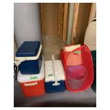 Assorted Coolers and Mesh Storage Hamper Lot