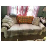 Upholstered Sofa with Striped Damask Pattern