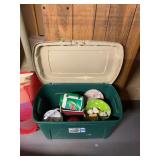 Storage Tote Containing Assorted Household and Kitchen Goods