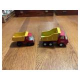 Lot of 2 Tonka Pressed Steel Red and Yellow Dump Trucks