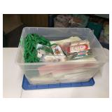 Storage Tote with Assorted Fabric, Bias Tape, Rope, and Old Navy Tote Bag
