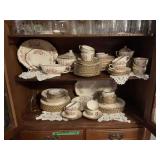 Large Rose Chintz Pattern Porcelain Dinnerware Set with Gold Trim