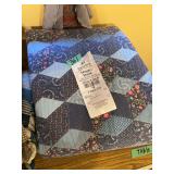 Blue and Pink Floral Pattern Quilted Blanket