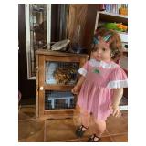 Large Standing Doll with Pink Gingham Dress, Accessories, and Stand