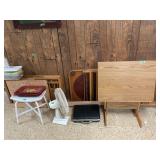 Mixed Lot Including Drafting Table, Framed Landscape Painting, Electric Fan, and Assorted Household Goods