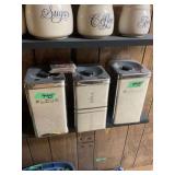 Set of Three Metal Kitchen Canisters with Chrome Trim