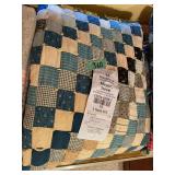Patchwork Quilt Bedspread in Blue and Tan Tones