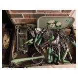 Assorted Green Handle Kitchen Utensils Lot with Metal Tray