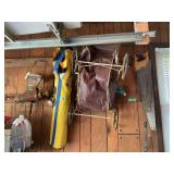 Assorted Garage and Household Lot including Lantern, Saw, Cart, and Storage Organizers