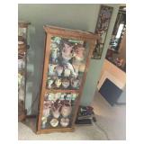 Oak Display Cabinet with Glass Shelves and Contents
