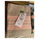 Striped Wool Blanket in Grey, White, and Pink
