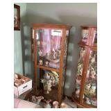Oak Display Cabinet with Glass Shelves and Pastel Ceramic Collection