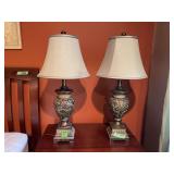 Pair of Decorative Table Lamps with Urn-Style Bases and Fabric Shades