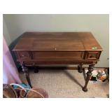 Wooden Spinet Desk with Turned Legs and Cubby Storage