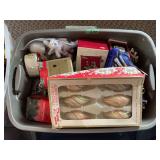 Assorted Christmas Ornaments and Holiday Decor Lot in Storage Tub