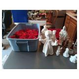Lot of Ceramic Christmas Figurines, Angels, and Holiday Red Bows