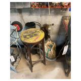 Shop Lot Including Wood Stool, Hardware Organizers, Hand Tools, and Fluids