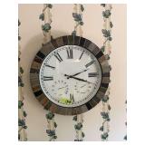 Large Round Wall Clock with Integrated Humidity and Temperature Gauges and Slate Tile Border