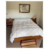 Wooden Platform Bed Frame with Integrated Headboard and Nightstands