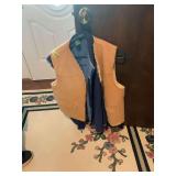 Mens Sherpa Lined Tan Vest with Blue Fleece Jacket Layer