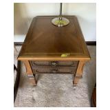 Wooden End Table with Cane Accents and Storage Drawers