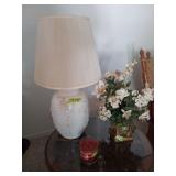 Set of Two Lighting Fixtures Including Ceramic Table Lamp and Brass Floor Lamp