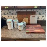 Kitchen Storage Canisters and Multiple Cutting Boards Lot