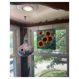 Stained Glass Sunflower Panel and Painted Gourd Birdhouse