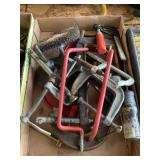 Assorted C-Clamps and Shop Tools Box