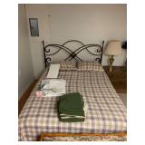 Metal Frame Bed with Headboard and Plaid Bedding