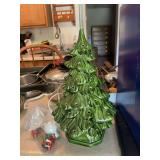 Green Ceramic Lighted Christmas Tree with Multi-Color Bulbs