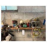 Assorted Workshop Supplies, Lubricants, and Hand Tools on Shelf
