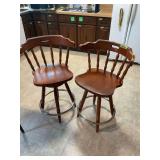 Set of Two Wooden Swivel Bar Stools with Metal Footrests