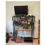 Wire Storage Rack with Electronics, Media, and Household Goods Lot