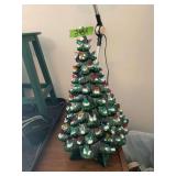 Ceramic Lighted Christmas Tree with Multicolored Plastic Bulbs and Snow Detail