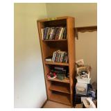 Wooden Bookshelf with Assorted Books and Board Games Lot