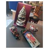 Assorted Holiday and Christmas Decor Lot including Trim A Home Lighted Village Tree