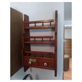 Wooden Wall-Mounted Spice Rack with Three Shelves and Two Drawers