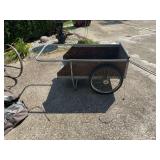 Two-Wheeled Wooden Yard Cart with Metal Frame and Handle