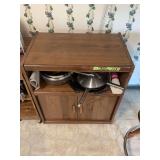 Wooden Kitchen Cabinet with Cookware and Contents